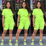 Leisure Women Solid Color Round Collar Two Pieces Short Sets XMY-9171
