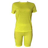 Leisure Women Solid Color Round Collar Two Pieces Short Sets XMY-9171