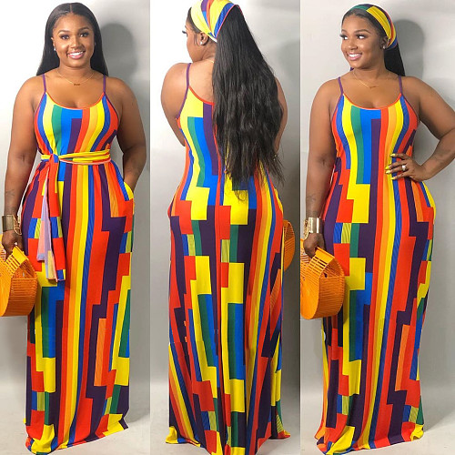 Stylish Tie-dye Sleeveless Loose Straps Maxi Dress XMY-9183