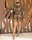 Fashion Leopard Print Long Sleeves Short Jumpsuit XMY-9215