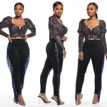 Black Tassel High Waist Skinny Long Pants SH-3702