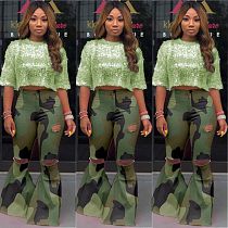 Clearance Sale New Women Broken Holes Skinny Flared Pants MOF-5111