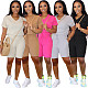 Casual Solid Color V Neck Pocket Shorts 2 Pieces Suits TK-6065