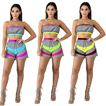 Sexy Wrapped Chest Tube Top And Patchwork Shorts 2 Pieces Suits LA-3097