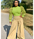 Solid Splice Bubble Sleeve Women Blouse Tops FNN-8323