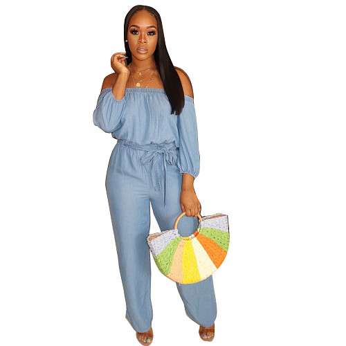 Women Solid Color Sexy Off Shoulder Bandage Wide-legs Jumpsuit HMS-5285