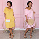 Leisure Solid Color V Neck Short Sleeves Loose Midi Dress NY-8896
