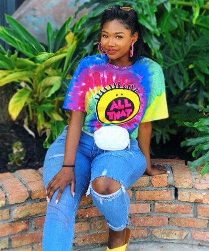 Fashion Printed Round Neck Short Sleeves Tops QZX-6117