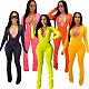 Pure Color Low Cut Full Sleeves Bodycon Length Jumpsuits SFY-001