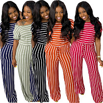 Spring Stripes Leisure Short Sleeve Women Jumpsuits LS-0299