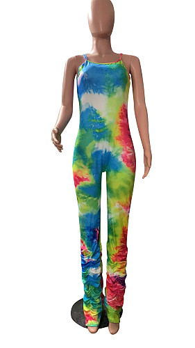 Fashion Tie-dye Sleeveless Folds Long Jumpsuit CHY-1218