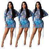 Sexy Transparent Gauze Long Sleeve Butterfly Print Mini Dress SHD-9219