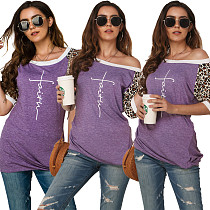 Casual Leopard Printed Splicing Round Neck T-shirt FNN-8351