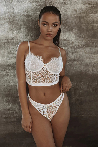 Sexy Eyelash Lace Hollow Out 2pcs Lingerie Set YQ-417