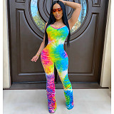 Fashion Tie-dye Sleeveless Folds Long Jumpsuit CHY-1218