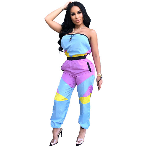 Women Sexy Strapless Patchwork Onesies Jumpsuit LA-3100