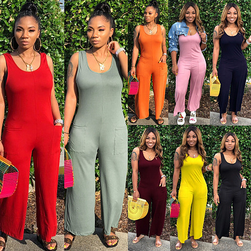 Round Neck Sleeveless Wide Leg Nightclub Women Jumpsuits NY-8839