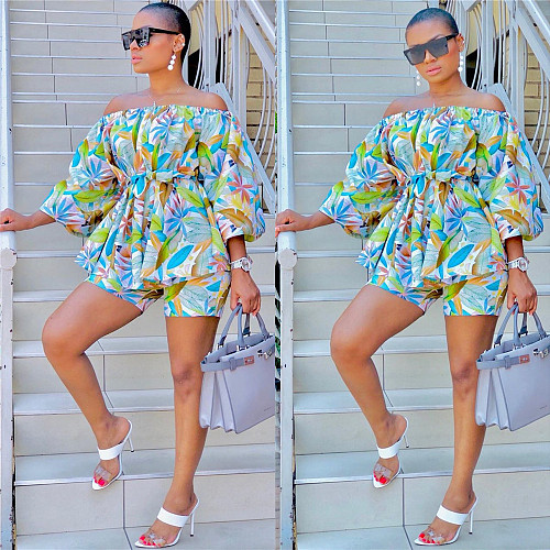 Sexy Off Shoulder Printed Shorts Two Pieces Suits LSL-8033