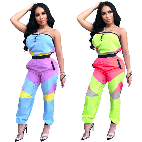 Women Sexy Strapless Patchwork Onesies Jumpsuit LA-3100