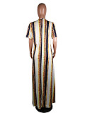 Women Round Collar Short Sleeves Loose Pocket Maxi Dress MK-3001