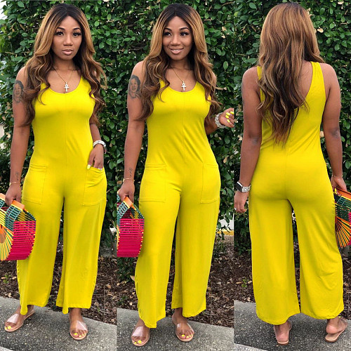 Round Neck Sleeveless Wide Leg Nightclub Women Jumpsuits NY-8839