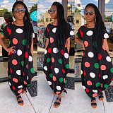 Women Round Collar Short Sleeves Loose Pocket Maxi Dress MK-3001