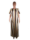 Women Round Collar Short Sleeves Loose Pocket Maxi Dress MK-3001