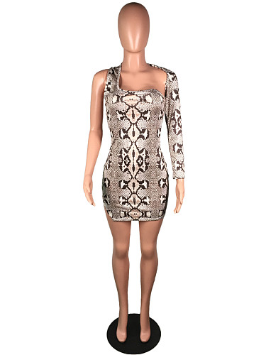 Sexy Snakeskin Print Single Sleeve Package Hip Mini Club Dress MK-2016