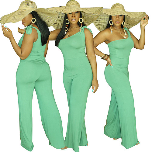 Solid Color Single Shoulder Wide-leg Jumpsuit HMS-5287