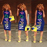 Women Letter Printed Sleeveless Bodycon Midi Dress OD-8182