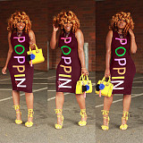 Women Letter Printed Sleeveless Bodycon Midi Dress OD-8182