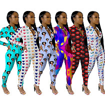 Leisure Printed Zipper Skinny Long Jumpsuit YF-9590