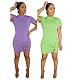 Pure Color Short Sleeve Slit Mini Bodycon Dress FNN-8361