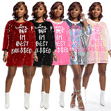 Women Letter Printed Leisure Loose Sequin Tops XMY-9228