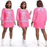Women Letter Printed Leisure Loose Sequin Tops XMY-9228