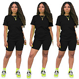 Leisure Women Solid Color Round Collar Two Pieces Short Sets XMY-9171