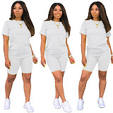 Leisure Women Solid Color Round Collar Two Pieces Short Sets XMY-9171