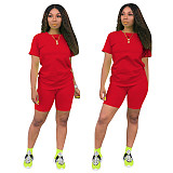 Leisure Women Solid Color Round Collar Two Pieces Short Sets XMY-9171
