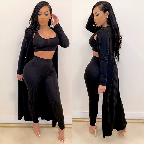 Sexy Wrapped Chest Vest + Bodycon Pants + Long Cloak NTY-7088