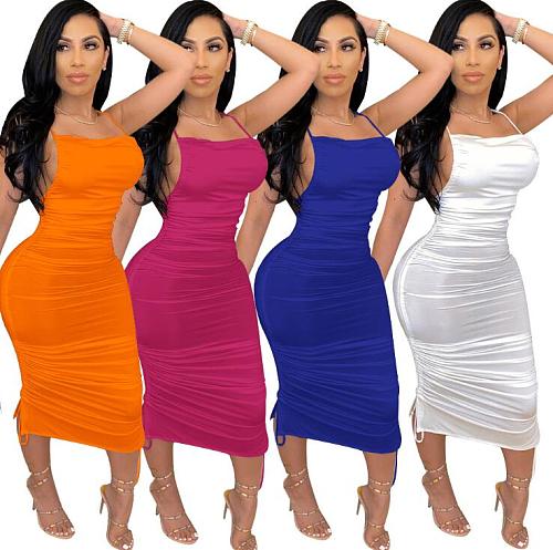 Sexy Backless Straps Folds Skinny Maxi Club Dress SFY-008