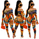 Women Printed Off Shoulder Long Sleeve Slim Jumpsuits SHA-6135