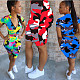 Fashion Camouflage High Waist Zipper 2 Piece Short Set Womens HMS-5286