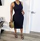 Sexy Cut Out Sleeveless Folds Black Bodycon Maxi Dress BGN-052