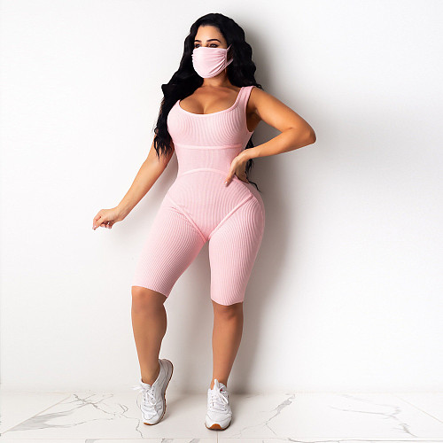 Sexy Sleeveless U Neck Solid Color Onesies Romper BN-9301
