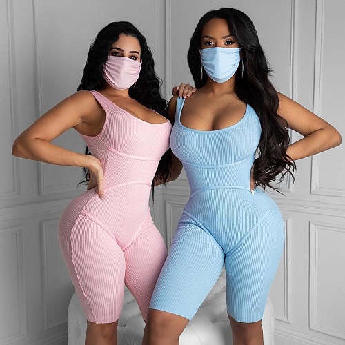 Sexy Sleeveless U Neck Solid Color Onesies Romper BN-9301