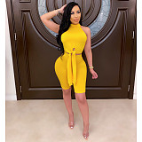 Sexy Sleeveless High Slits Tops With Bodycon Shorts 2 Pieces BN-9302