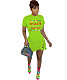 Sexy Letter Print Short Sleeve Round Neck Bowknot Mini Dress MX-10871