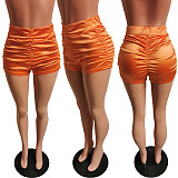 Sexy Solid Color Wrinkled Glossy Shorts For Women HMS-5297