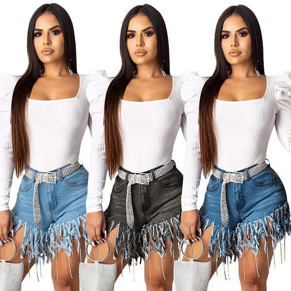 Tassels Diamonds Summer Women Straight Shorts SH-3752
