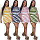 Casual Striped Round Neck Shorts Two Pieces Set AIL-091